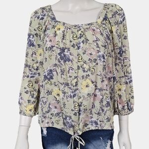 Angels Forever Young 3/4 Sleeve Floral Square Neckline Blouse Size M